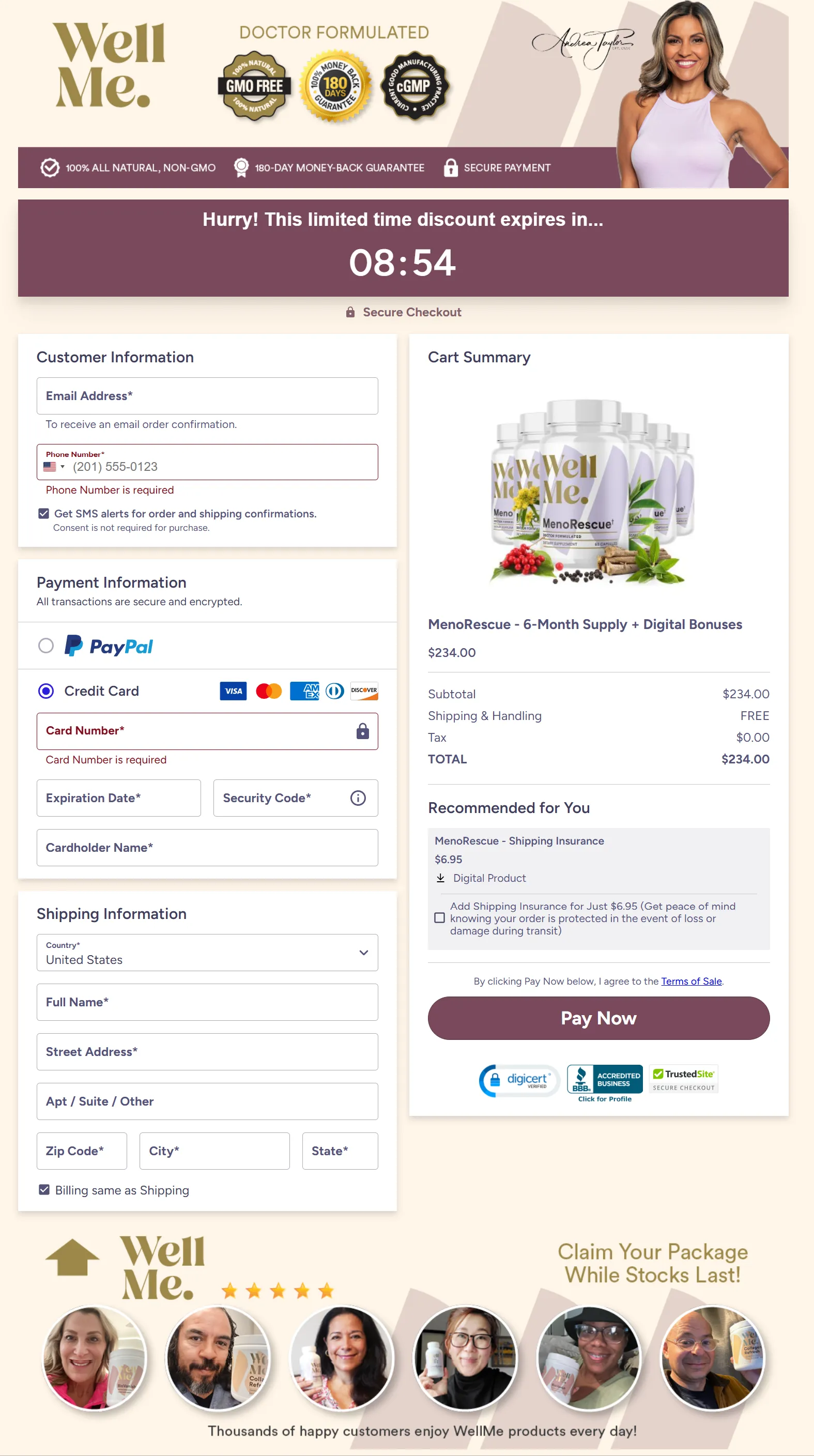 MenoRescue checkout page